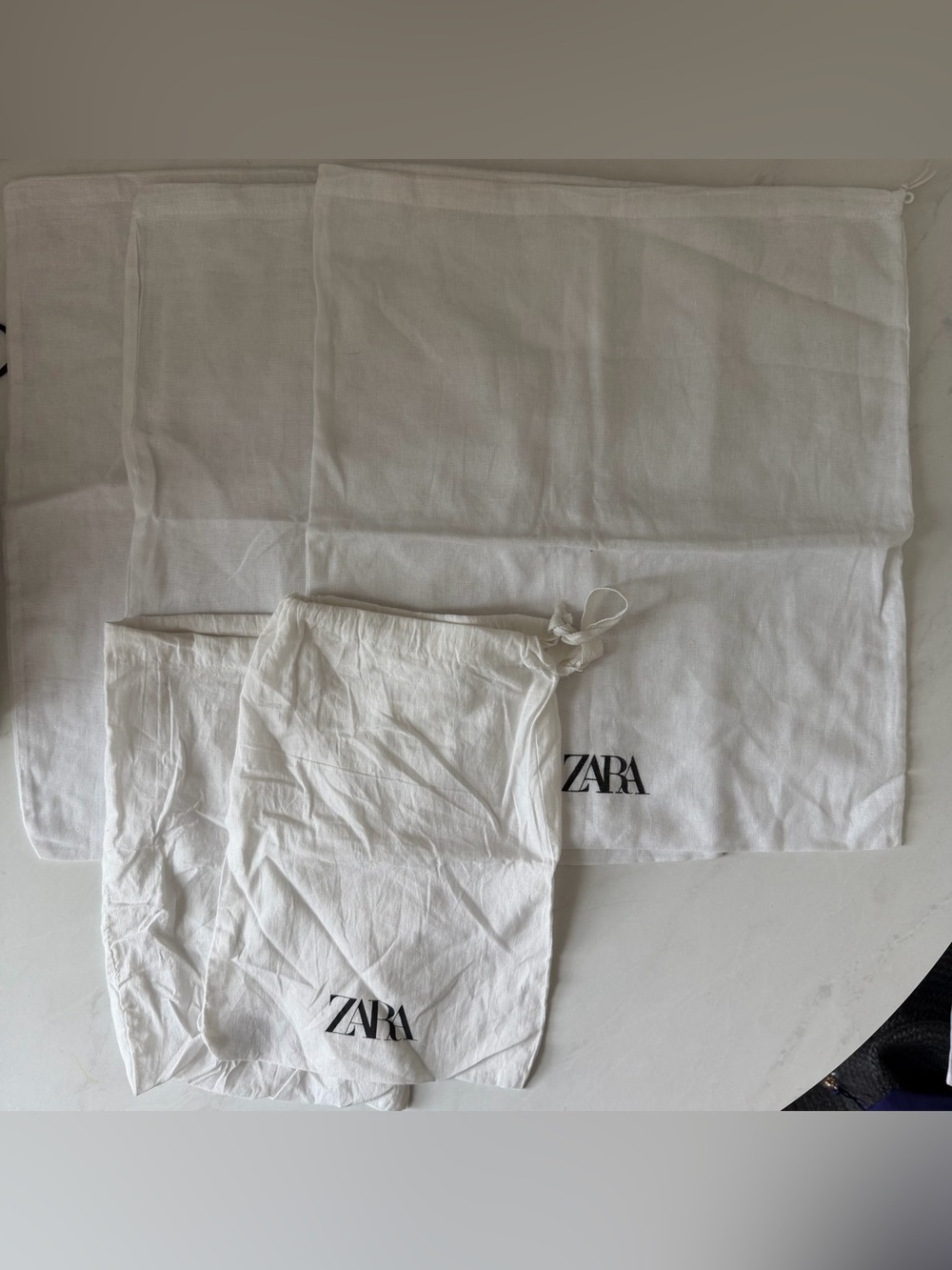 Zara White Cotton Drawstring Logo Bags - Set of 5